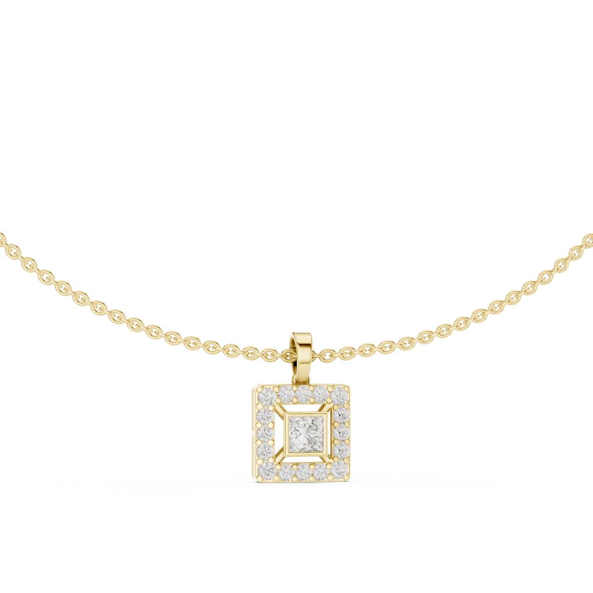 The Royal Geometric Square Halo Lab Grown Diamond Pendant.