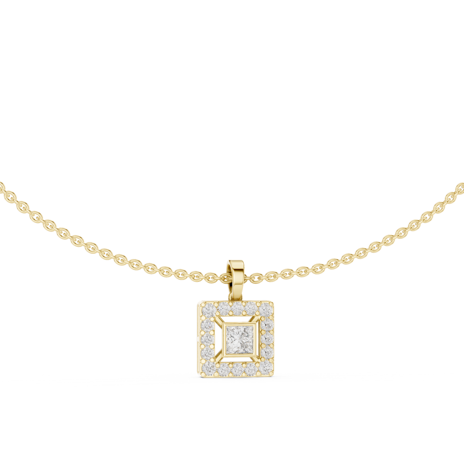 The Royal Geometric Square Halo Lab Grown Diamond Pendant.