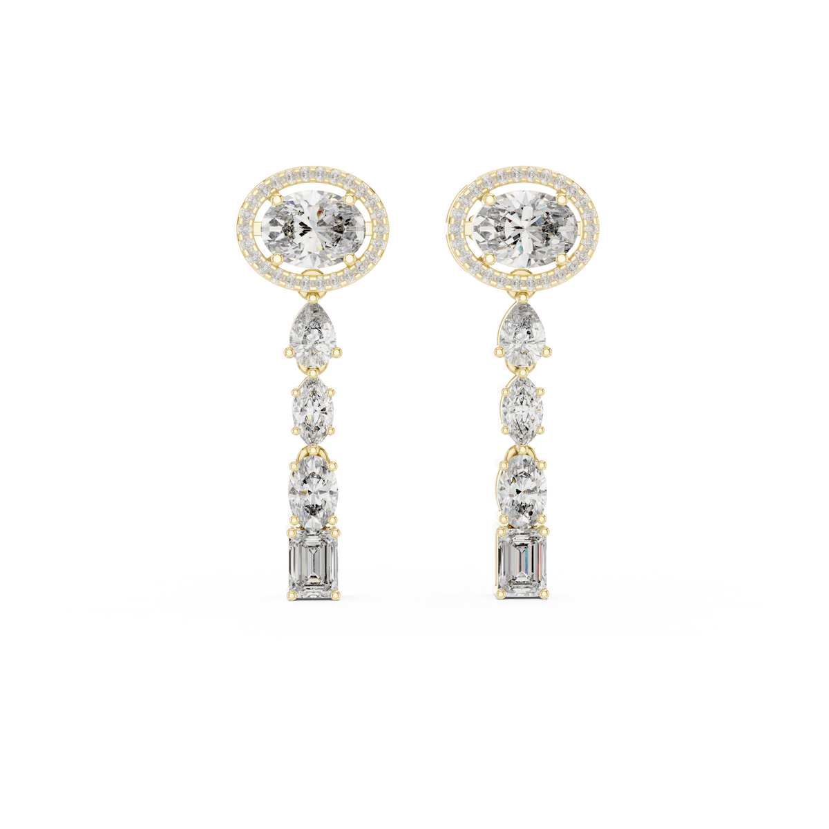 Oval Halo and Mixed-Cut Lab-Grown Diamond Drop Earrings
