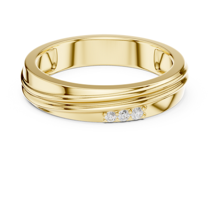Grooved Accent Round Shape Lab Grown Diamond Ring Parallel Ridge Band