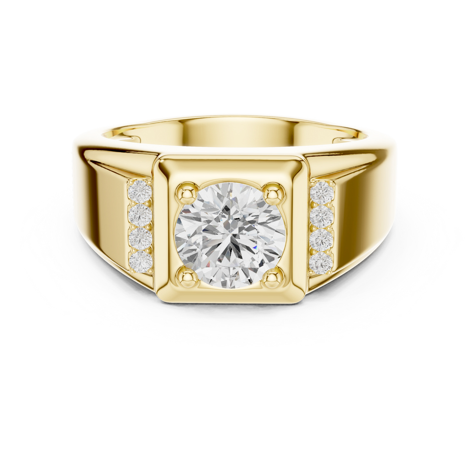 Square Bezel 1.00 Ct Round Shape Lab Grown Diamond Solitaire Ring Pave Accent Style