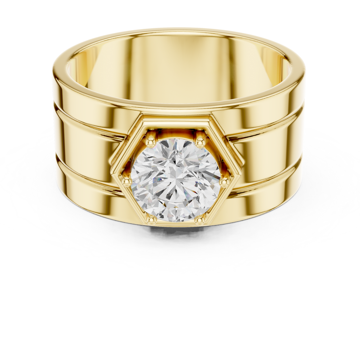 Hexagonal Solitaire 1.40 Ct Round Lab Grown Diamond Ring