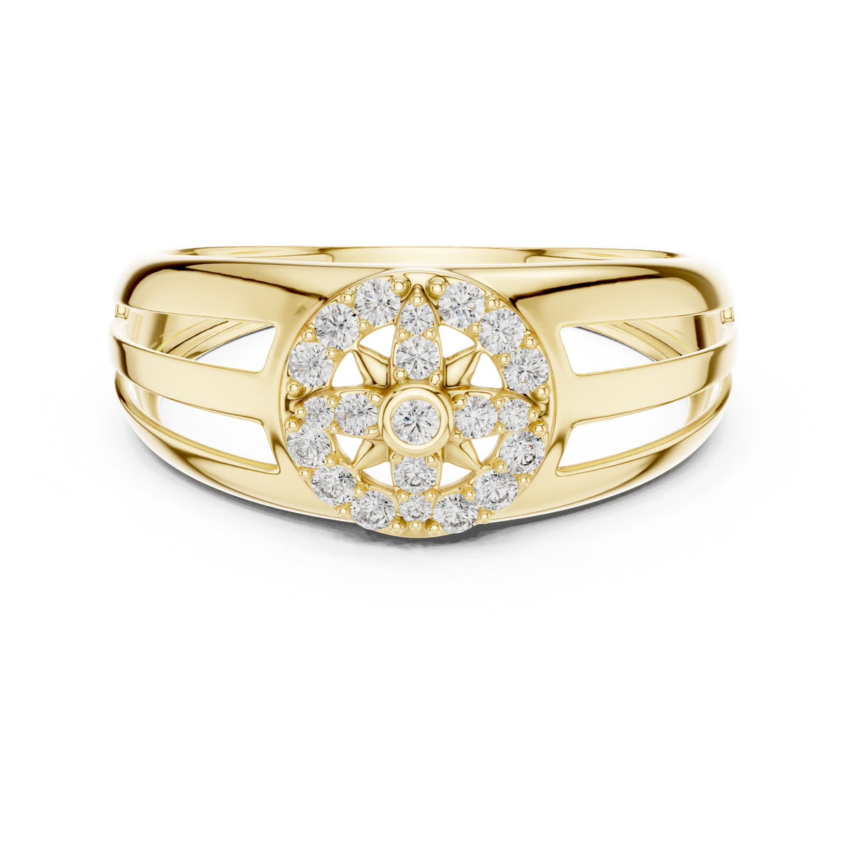 Circular Compass Wheel Pave Halo Openwork Lab Grown Diamond Ring