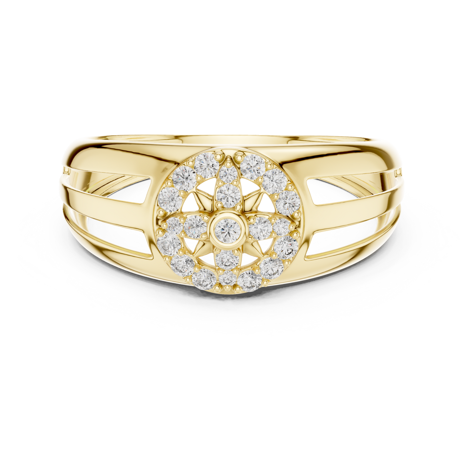 Circular Compass Wheel Pave Halo Openwork Lab Grown Diamond Ring