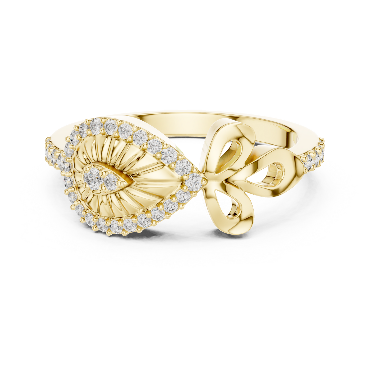 Pear Sunburst Ribbon Pave Lab Grown Diamond Ring