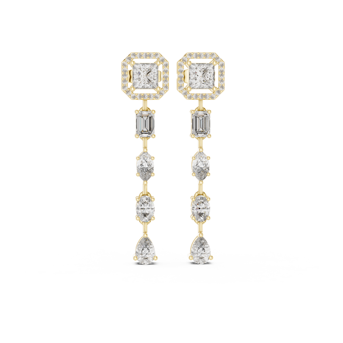 Princess Halo and Mixed-Cut Lab-Grown Diamond Drop Earrings