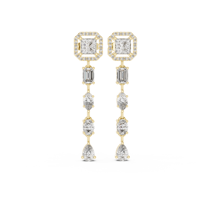 Princess Halo and Mixed-Cut Lab-Grown Diamond Drop Earrings