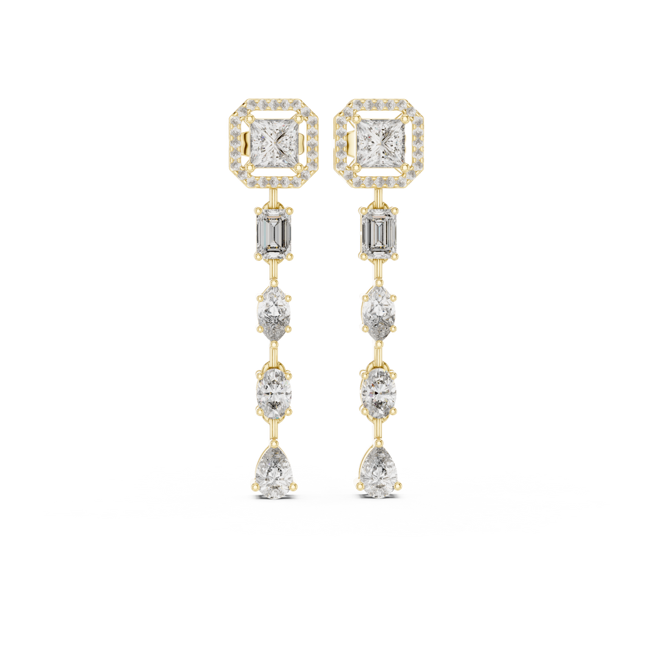 Princess Halo and Mixed-Cut Lab-Grown Diamond Drop Earrings