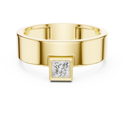 Bezel Set Princess Shape Lab Grown Diamond Ring Solitaire Flat Band