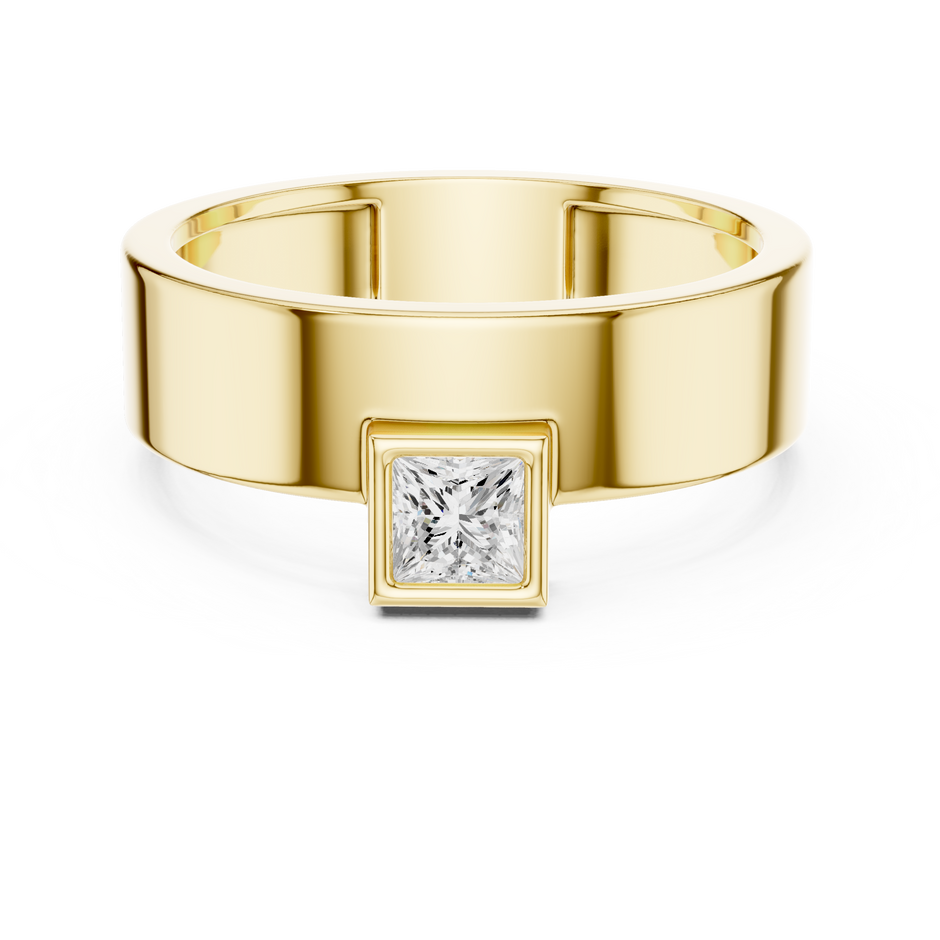 Bezel Set Princess Shape Lab Grown Diamond Ring Solitaire Flat Band