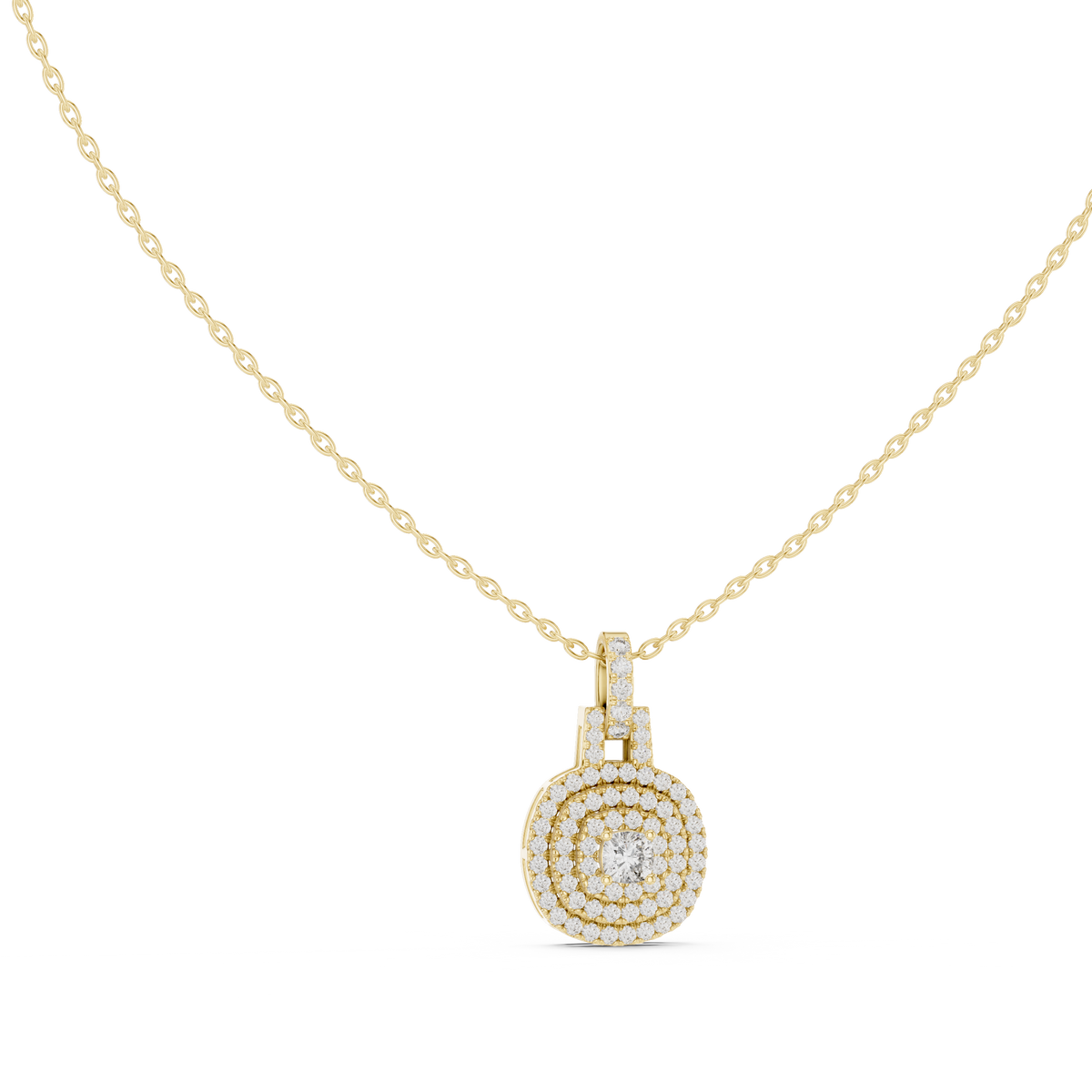 Triple Halo Cushion Cut Lab Grown Diamond Medallion Pendant
