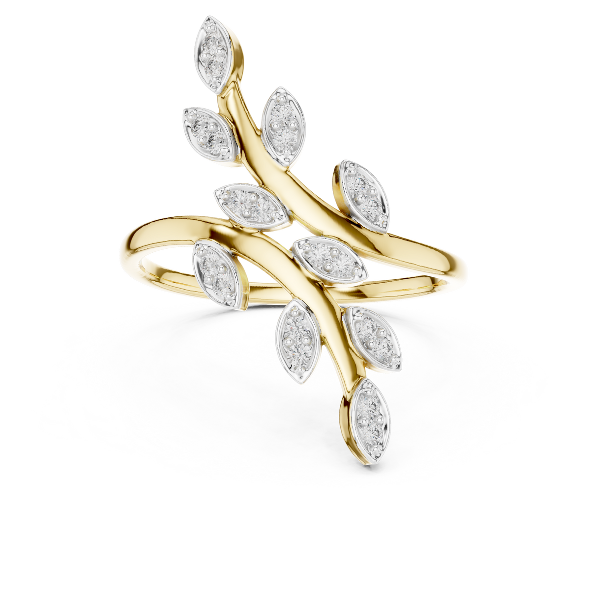 Bypass Botanical Leaf Cluster Lab Grown Diamond Ring