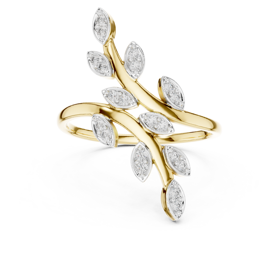 Bypass Botanical Leaf Cluster Lab Grown Diamond Ring
