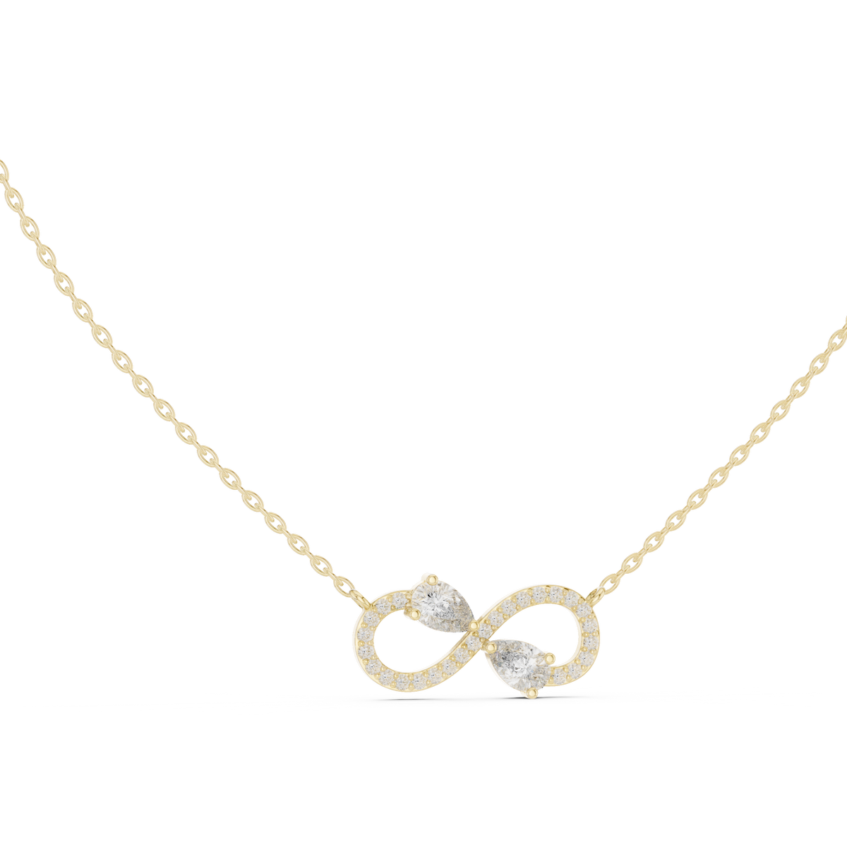 Dual Pear Cut Lab Grown Diamond Pave Infinity Ribbon Pendant