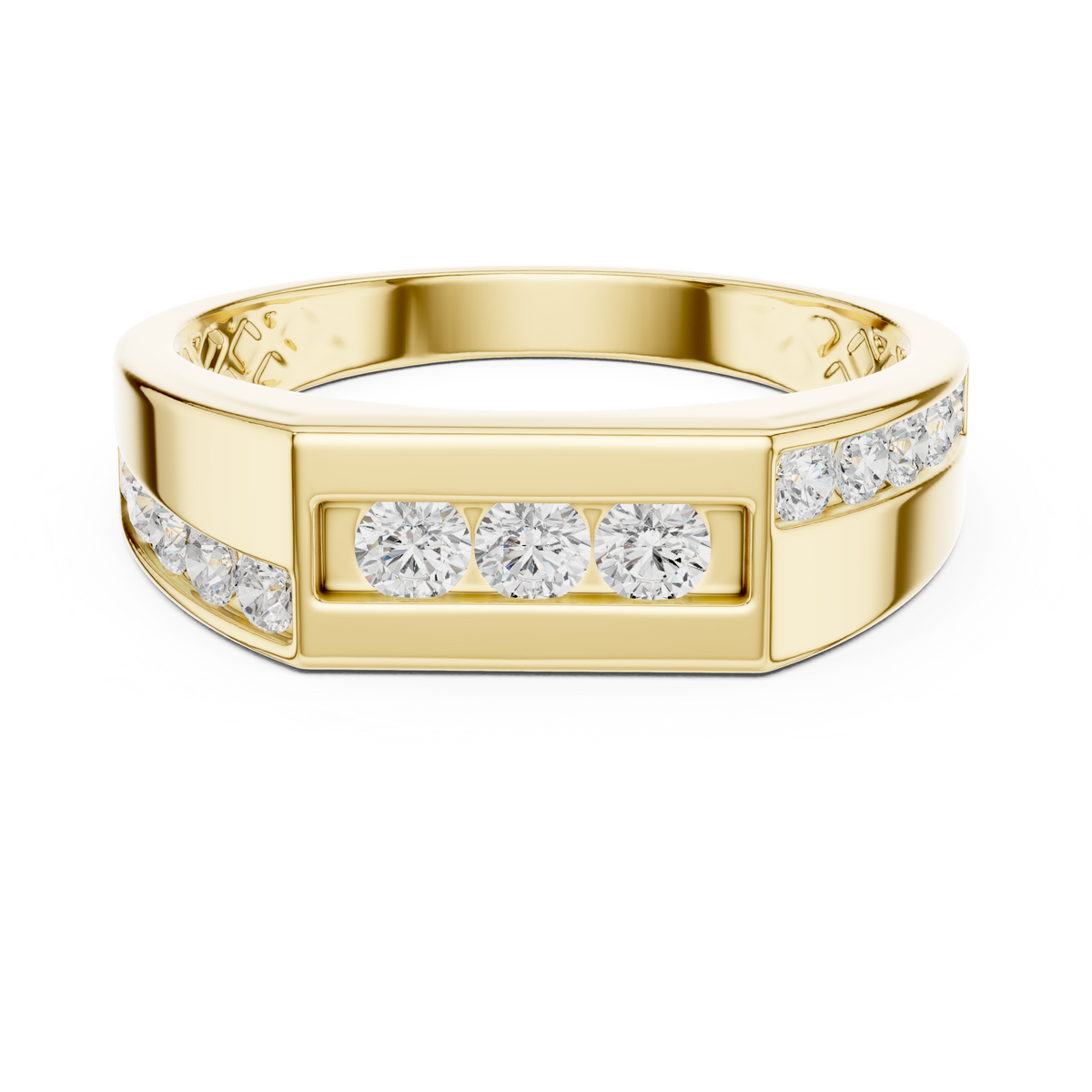 Channel Set Round Lab Grown Diamond Ring Flat Top Signet Band