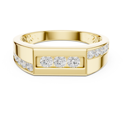 Channel Set Round Lab Grown Diamond Ring Flat Top Signet Band