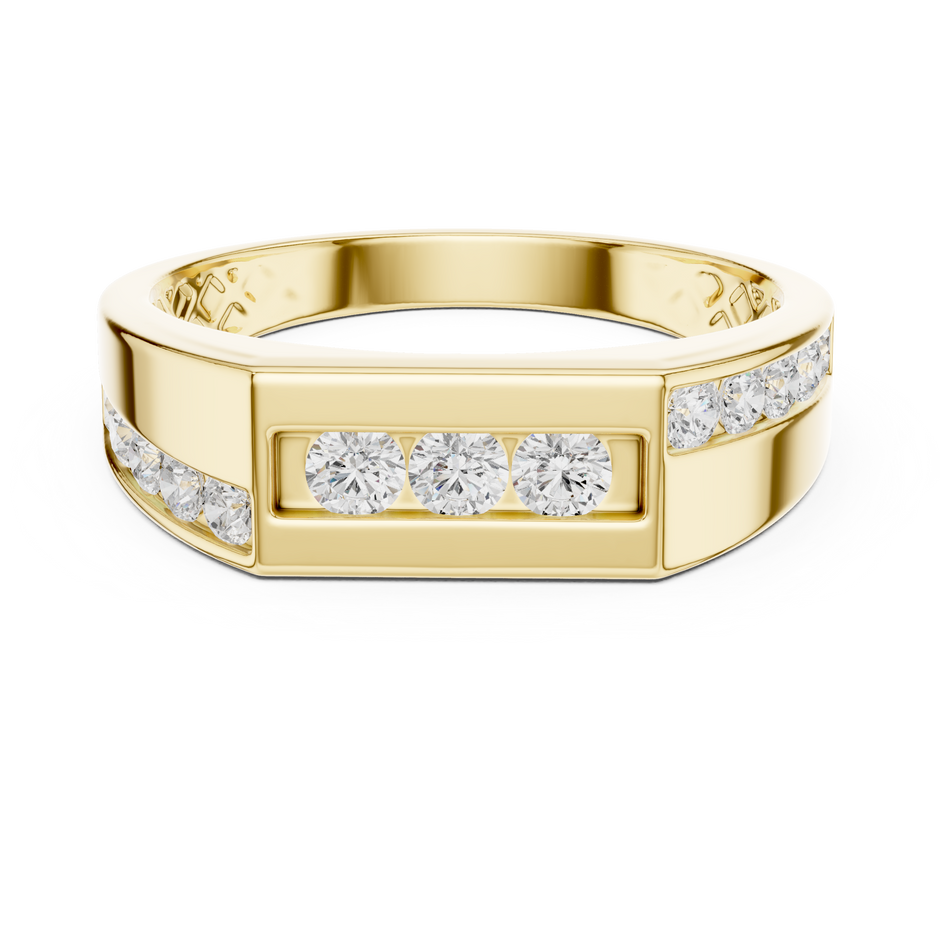 Channel Set Round Lab Grown Diamond Ring Flat Top Signet Band