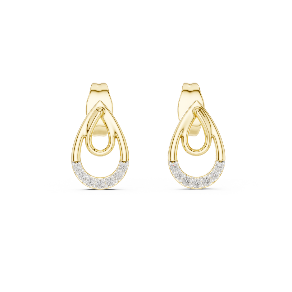 Round Pave Set Teardrop Motif Lab Grown Diamond Earrings