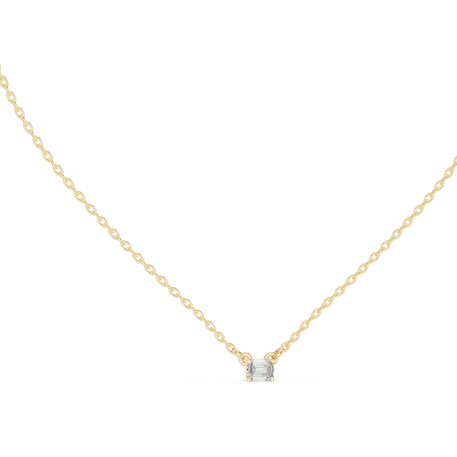 East-West Emerald Cut Lab Grown Diamond Solitaire Pendant