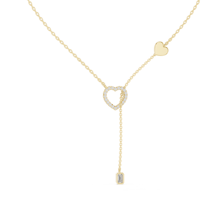 The Sweetheart Pave Open Heart & Emerald Cut Lariat Lab Grown Diamond Pendant.