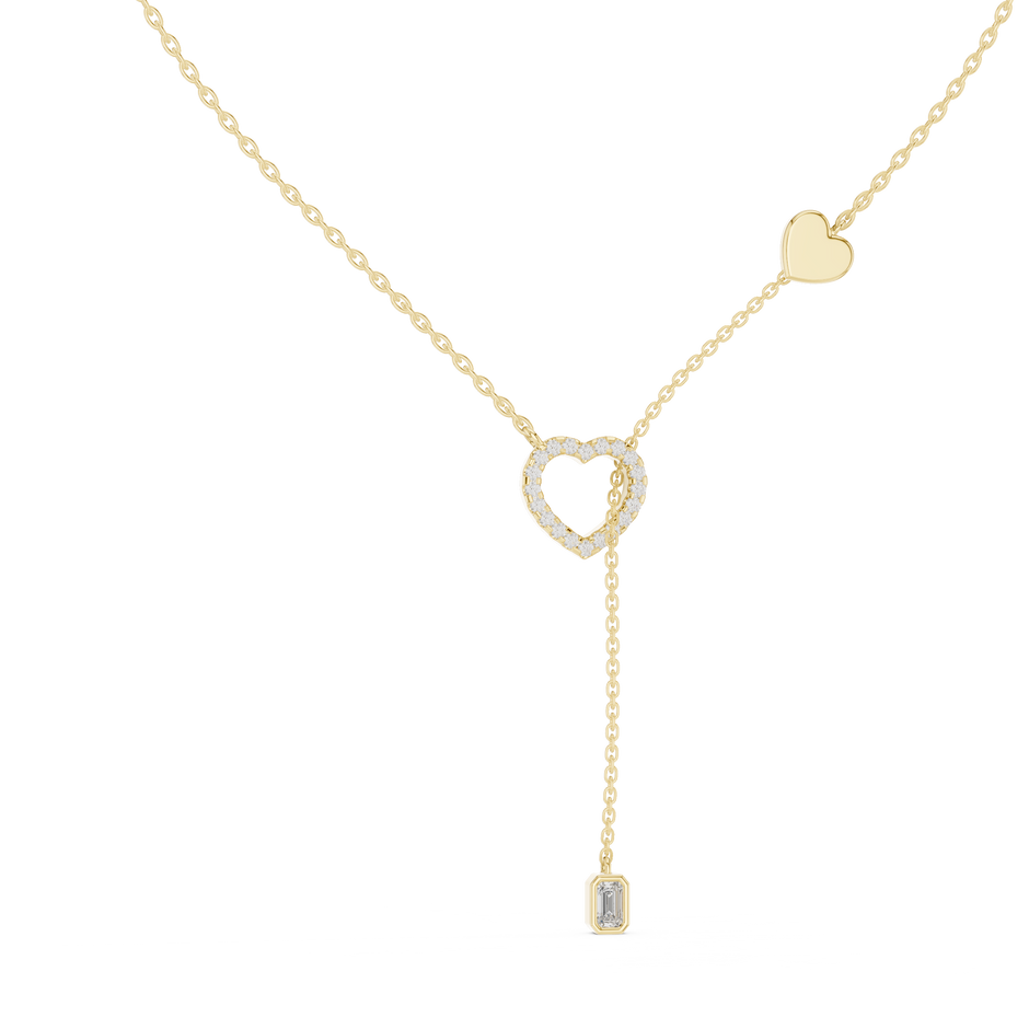The Sweetheart Pave Open Heart & Emerald Cut Lariat Lab Grown Diamond Pendant.