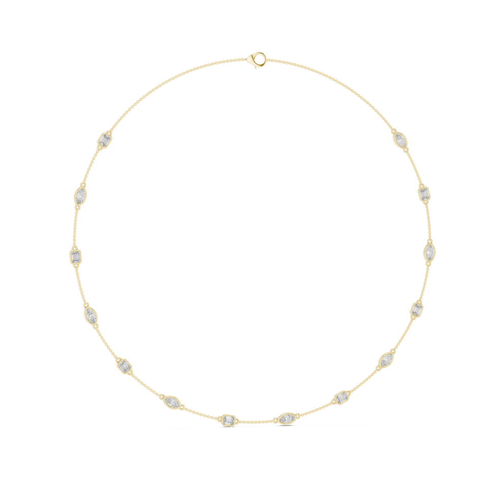 Alternating Emerald & Marquise Lab Grown Diamond Bezel Set Necklace