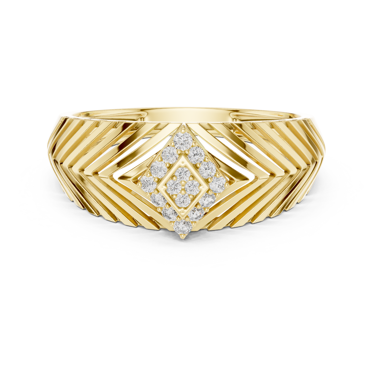 Rhombus Center Pave Openwork Chevron Grille Lab Grown Diamond Ring