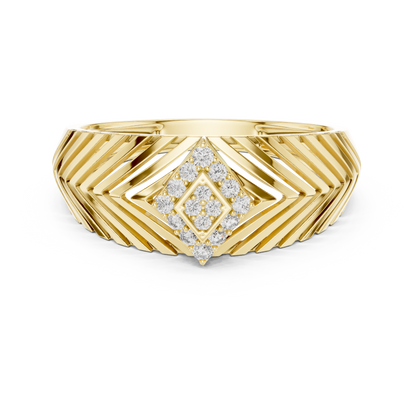 Rhombus Center Pave Openwork Chevron Grille Lab Grown Diamond Ring