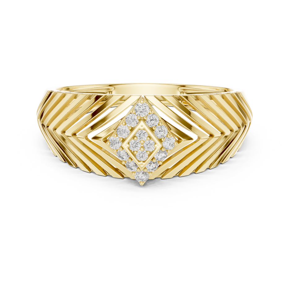 Rhombus Center Pave Openwork Chevron Grille Lab Grown Diamond Ring