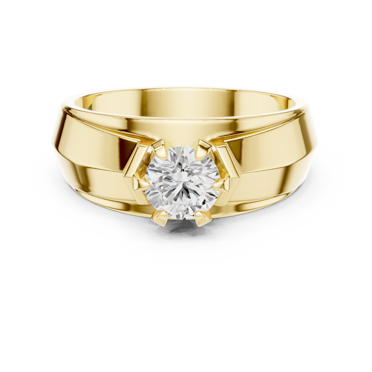 Six Prong Hexagonal Crown Round Shape Lab Grown Diamond Ring Solitaire Band