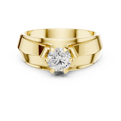 Six Prong Hexagonal Crown Round Shape Lab Grown Diamond Ring Solitaire Band