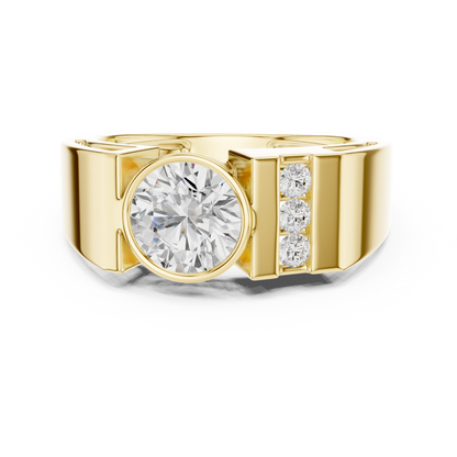 Bezel Set 1.10 Ct Round Shape Lab Grown Diamond Solitaire Ring Asymmetric Style