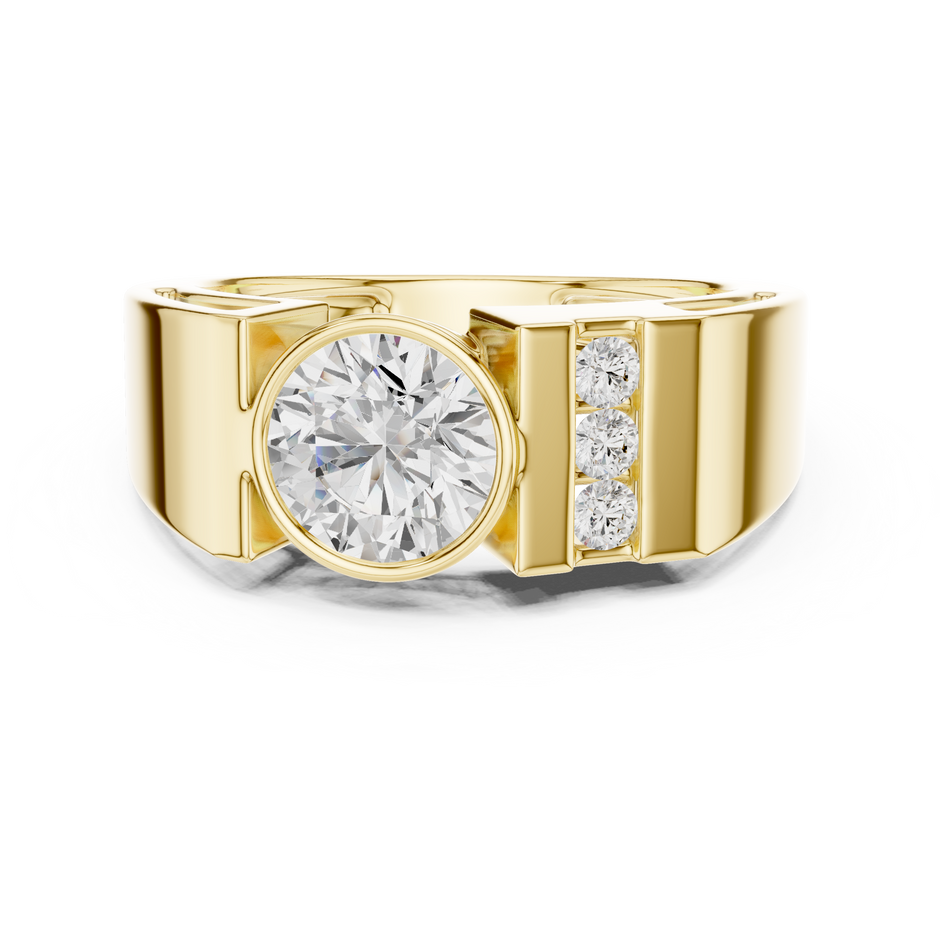 Bezel Set 1.10 Ct Round Shape Lab Grown Diamond Solitaire Ring Asymmetric Style