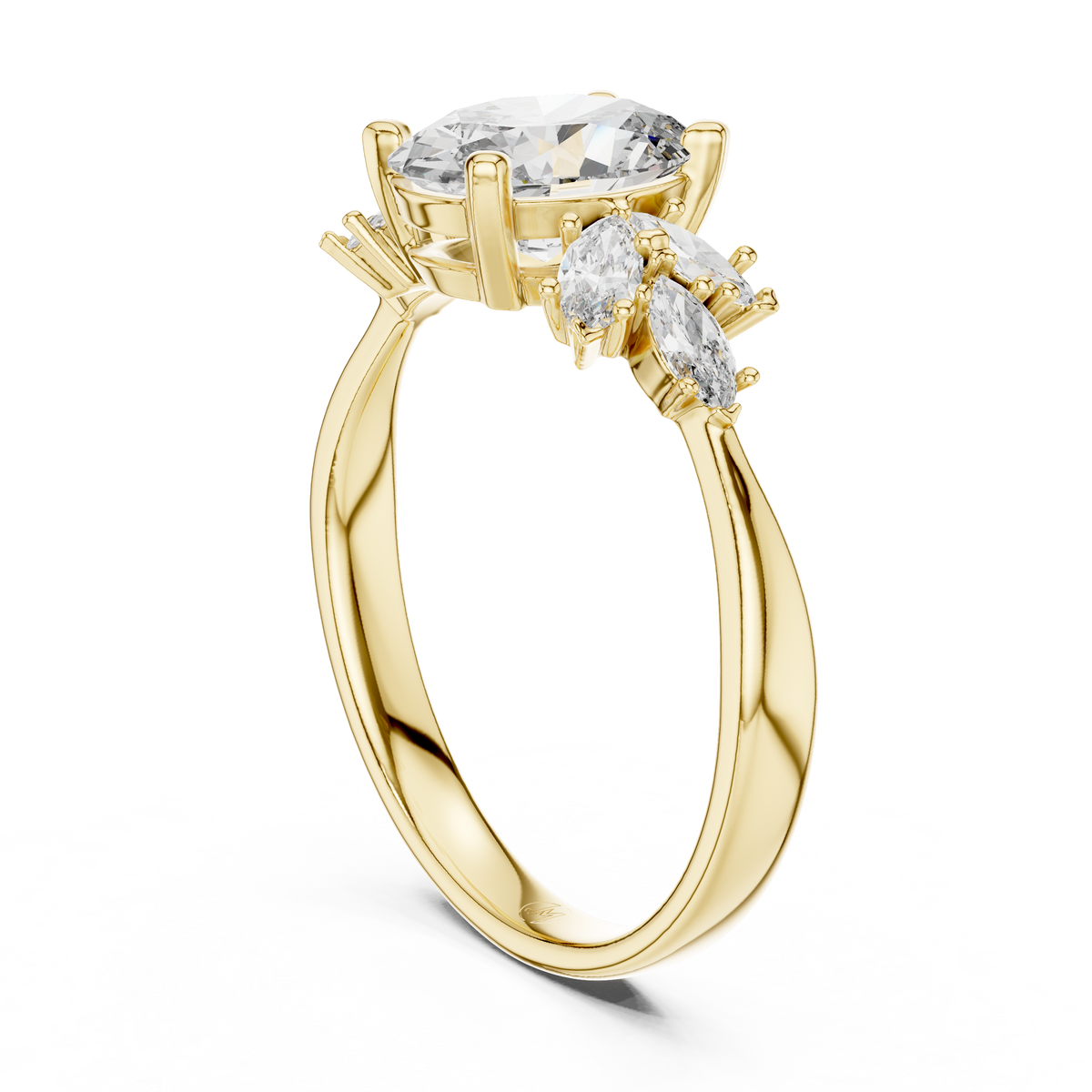 Aura 1ct  Oval Solitaire  & Cluster of Marquise Lab Grown Diamond Engagement Ring