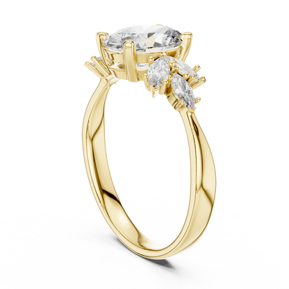 Aura 1ct  Oval Solitaire  & Cluster of Marquise Lab Grown Diamond Engagement Ring