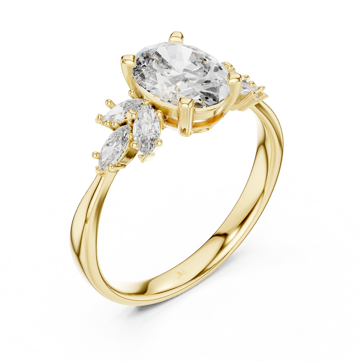 Aura 1ct  Oval Solitaire  & Cluster of Marquise Lab Grown Diamond Engagement Ring