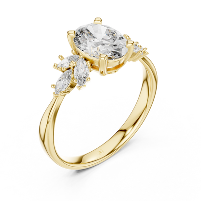 Aura 1ct  Oval Solitaire  & Cluster of Marquise Lab Grown Diamond Engagement Ring