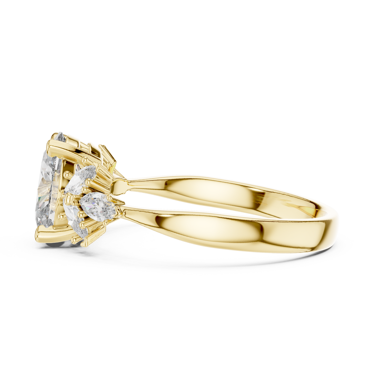 Aura 1ct  Oval Solitaire  & Cluster of Marquise Lab Grown Diamond Engagement Ring