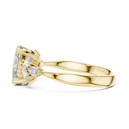 Aura 1ct  Oval Solitaire  & Cluster of Marquise Lab Grown Diamond Engagement Ring