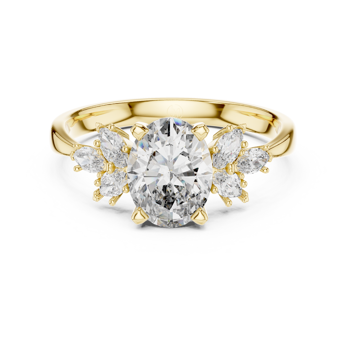 Aura 1ct  Oval Solitaire  & Cluster of Marquise Lab Grown Diamond Engagement Ring