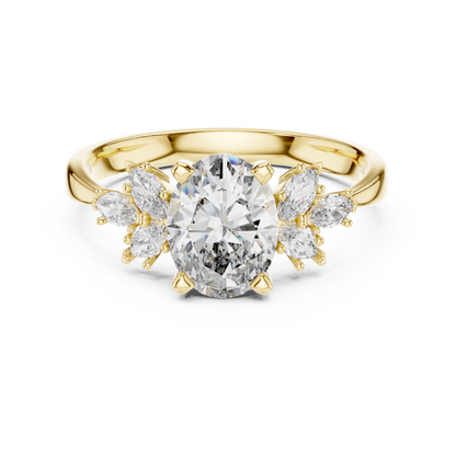 Aura 1ct  Oval Solitaire  & Cluster of Marquise Lab Grown Diamond Engagement Ring