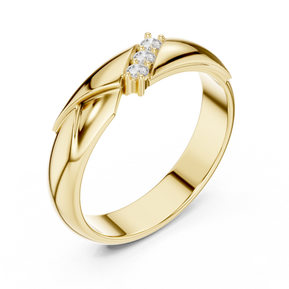 Diagonal Bypass Round Shape Lab Grown Diamond Ring Sculpted Band