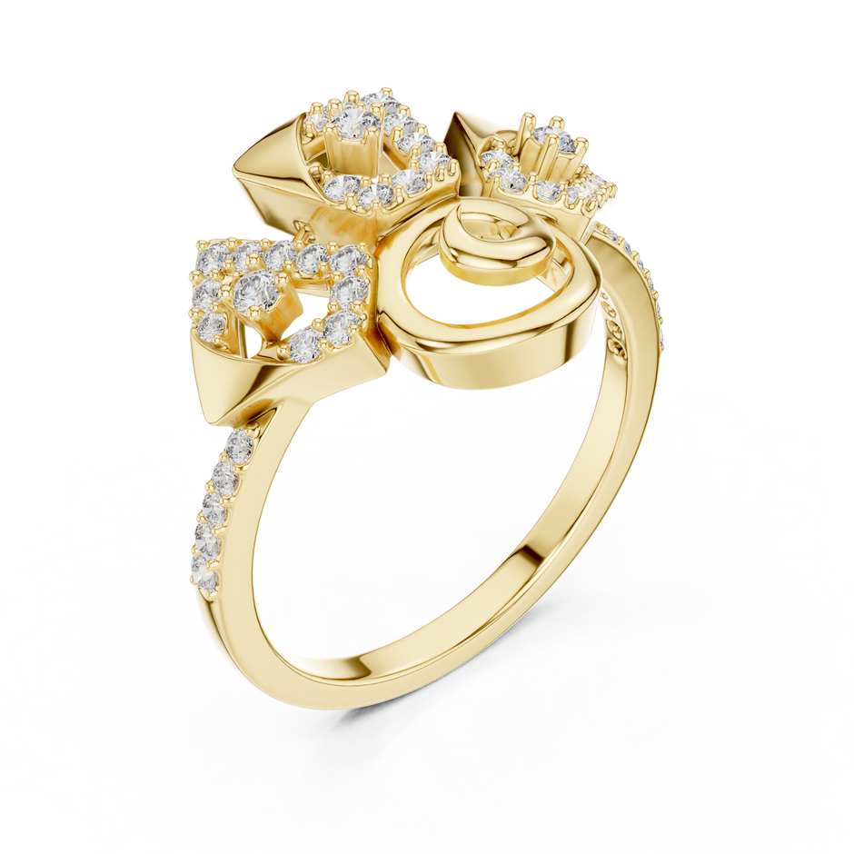 Multi-Geometric Pave Set Lab Grown Diamond Ring