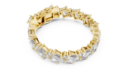 Alternating Angled Emerald & Round Lab Grown Diamond Tennis Bracelet