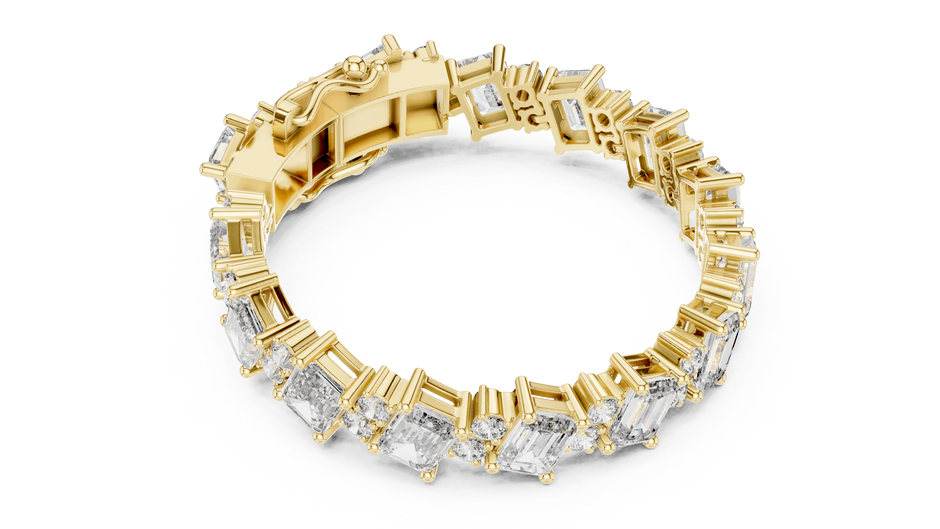 Alternating Angled Emerald & Round Lab Grown Diamond Tennis Bracelet