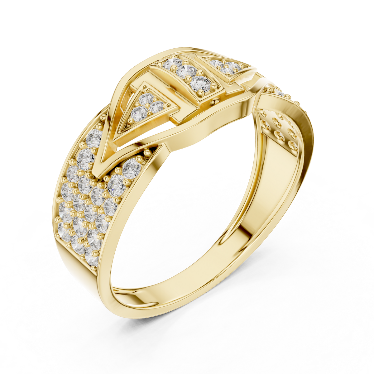 Geometric Center Bar Flanking Pave Triangles Lab Grown Diamond Ring