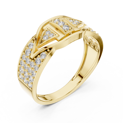 Geometric Center Bar Flanking Pave Triangles Lab Grown Diamond Ring