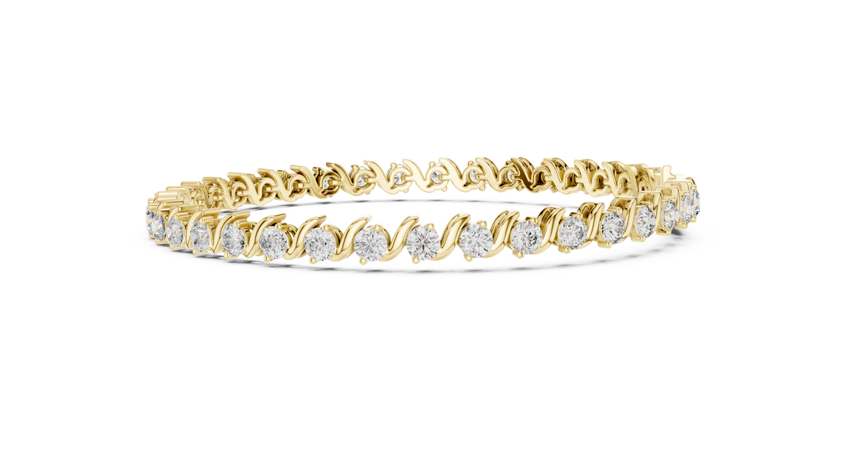 S-Curve Wave Round Lab Grown Diamond Tennis Bracelet.