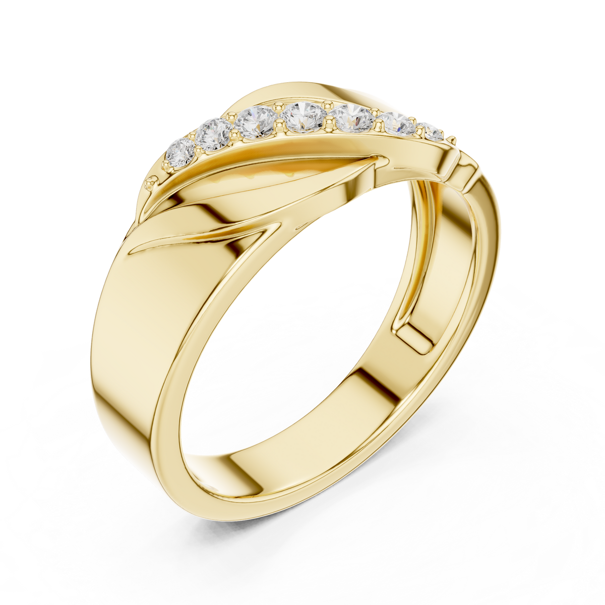 Diagonal Leaf Wave Round Shape Lab Grown Diamond Ring Sculpted Band