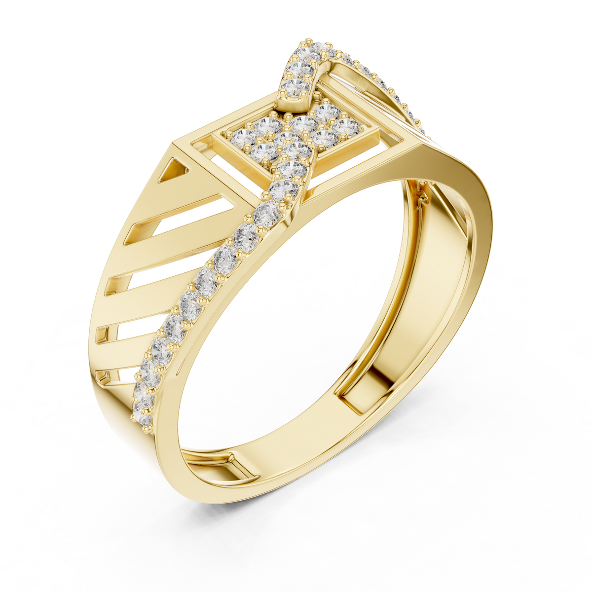Geometric Square Center S Curve Pave Openwork Lab Grown Diamond Ring